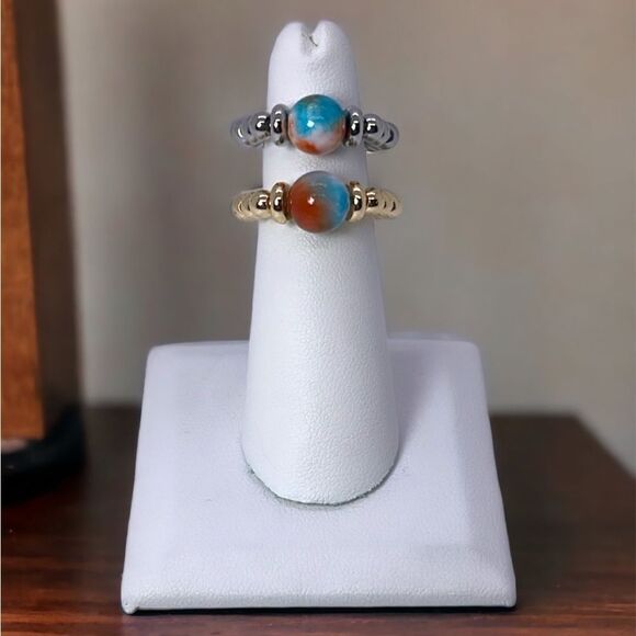 NWT Wool + Pepper Co. Blue Orange Jade Beaded Ring with Silver or Gold - Picture 1 of 5